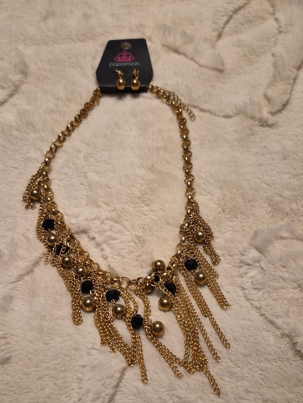 paparazzi Gold Fringe Necklace with Black Accents